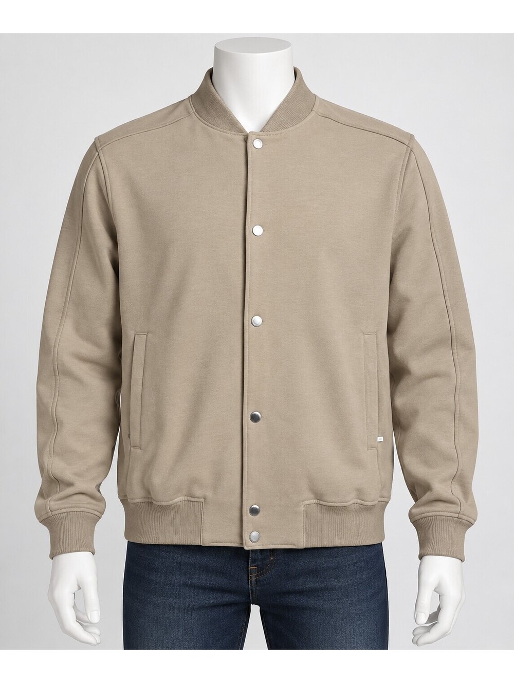 Tailored Athlete Jersey Bomber Jacket in Beige, Size Large